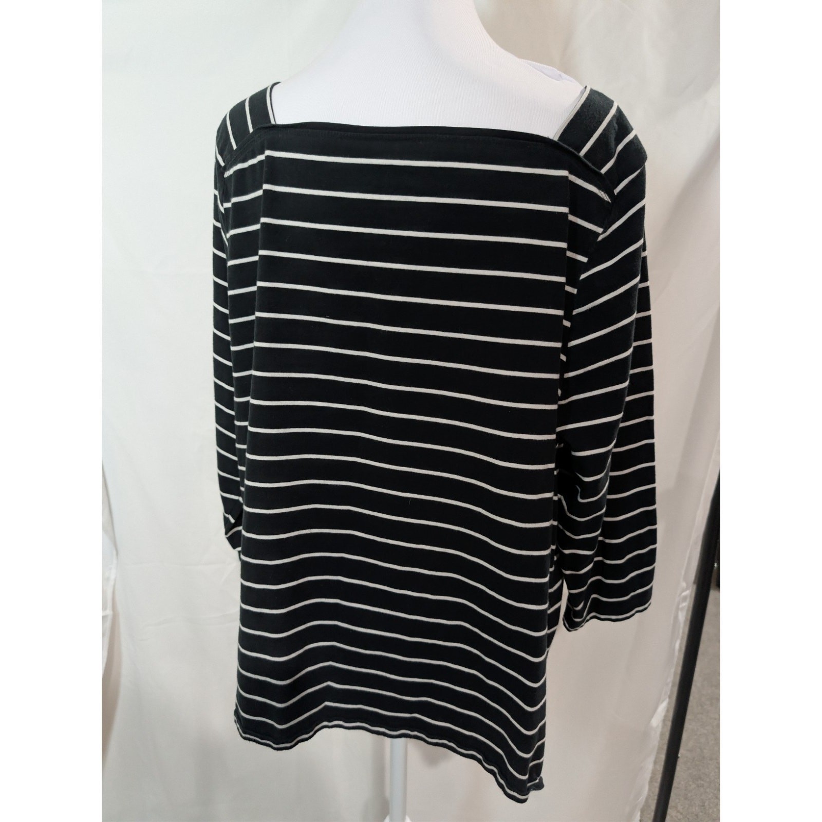 Ava Viv Women’s Striped Top Blouse Shirt Size 2X Black Cotton 3/4 Sleeve Sequins