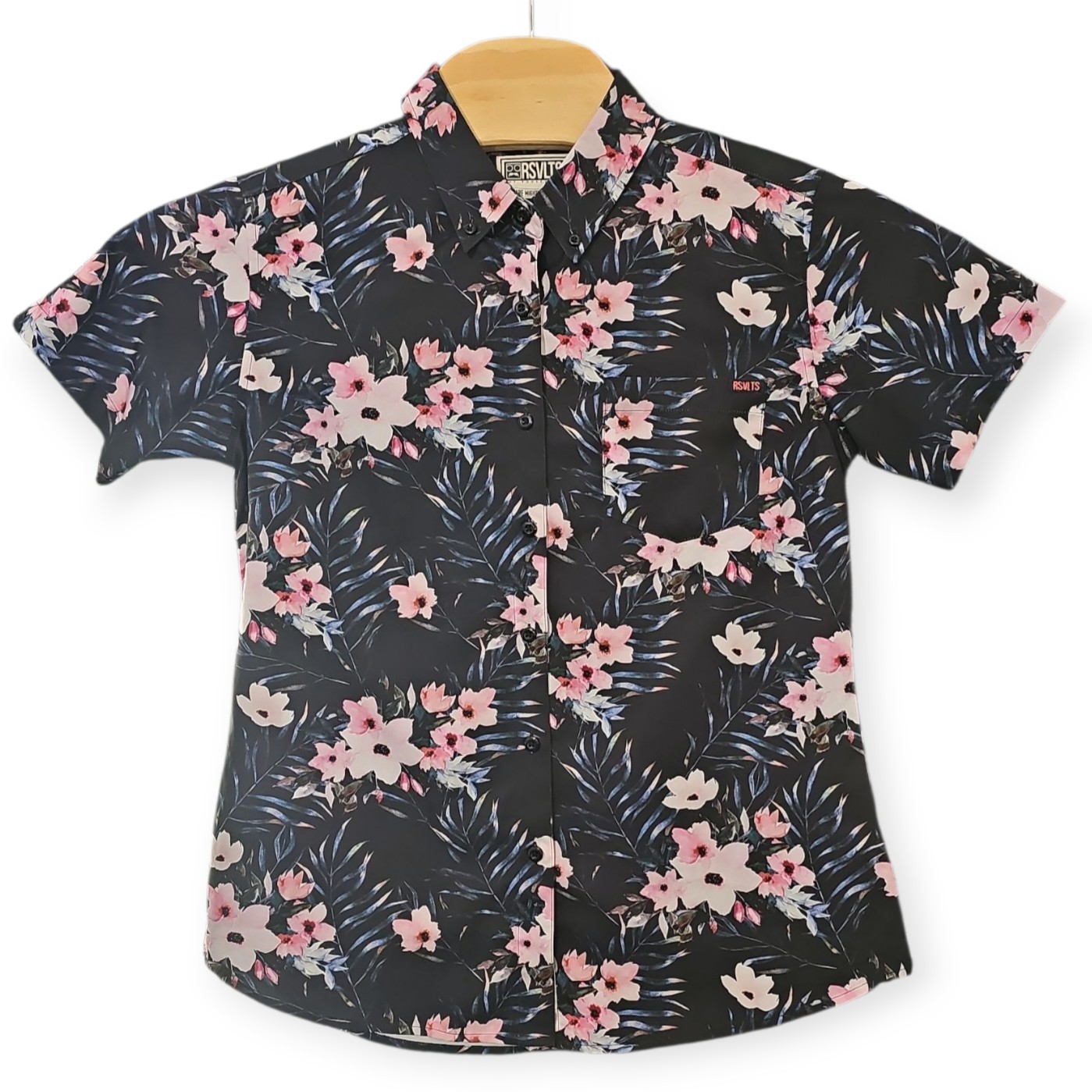 RSVLTS Women’s Cut Medium – Grandma’s Couch – Pink & Black Floral Button Shirt