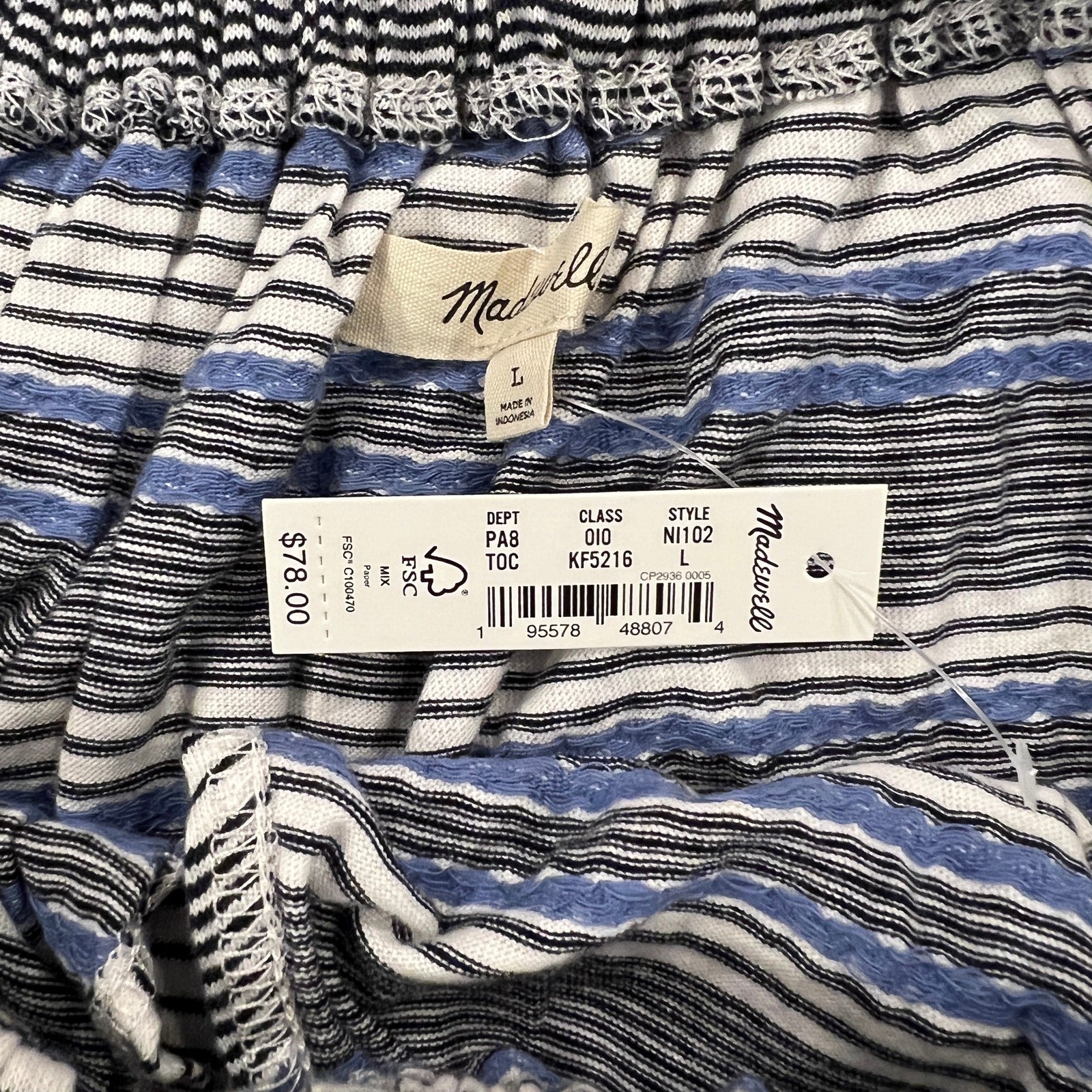NWT Madewell Tranquil Blue Stripe Jacquard Keyhole Crop Top – SIZE XL