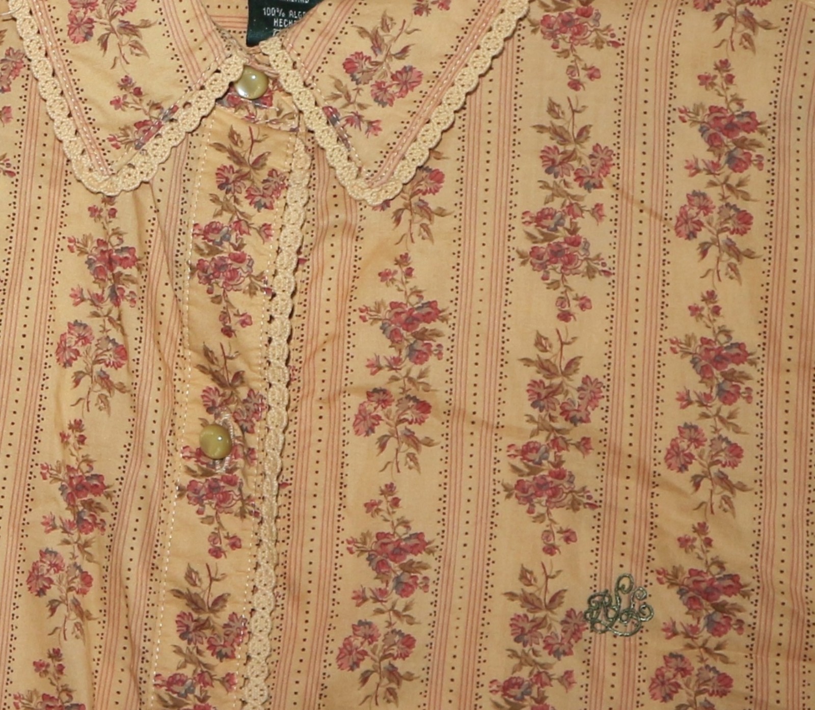 LAUREN RALPH LAUREN Tan Prairie Floral Blse 48 In Chst 28 In Lng Sz XL EXC
