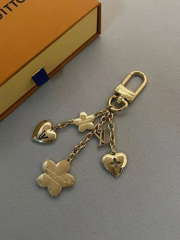 LV Blooming Flowers Bag Charm Pink Heart Key Ring With Box