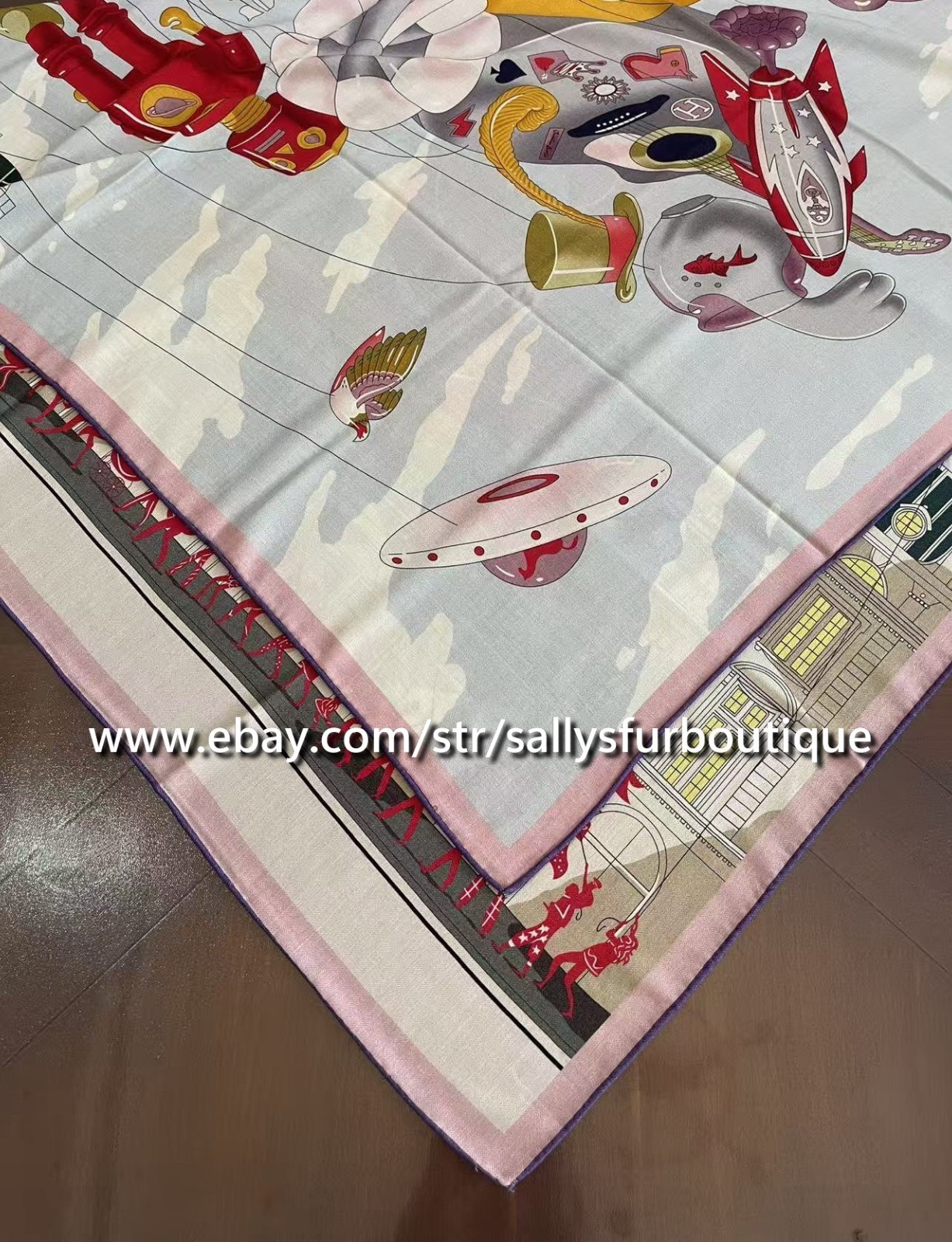 Boutique 70% Cashmere 30% Silk Wrap Scarf Parade Print 2 Face Shawl 53″