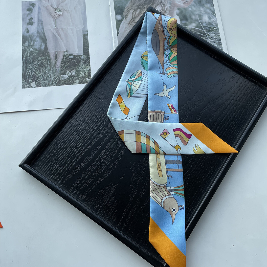 Quality 18 Momme Twill Silk Scarf Ribbon Balloon Print Necktie Headband 33″*2″