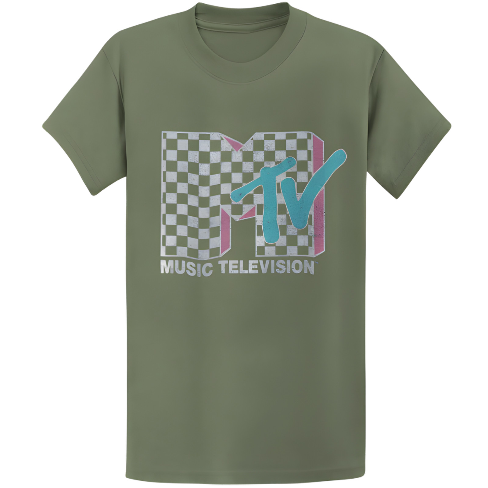Gildan 5000 Vintage MTV Neon Checkered Logo T-Shirt – Retro 80s 90s Gift Tee