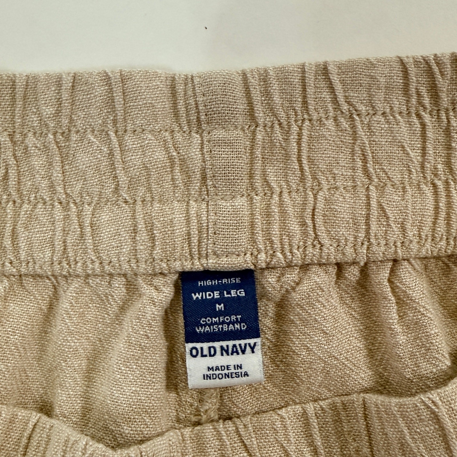 Old Navy High Rise Wide Leg Linen Blend Pants M Natural Pull On Breathable