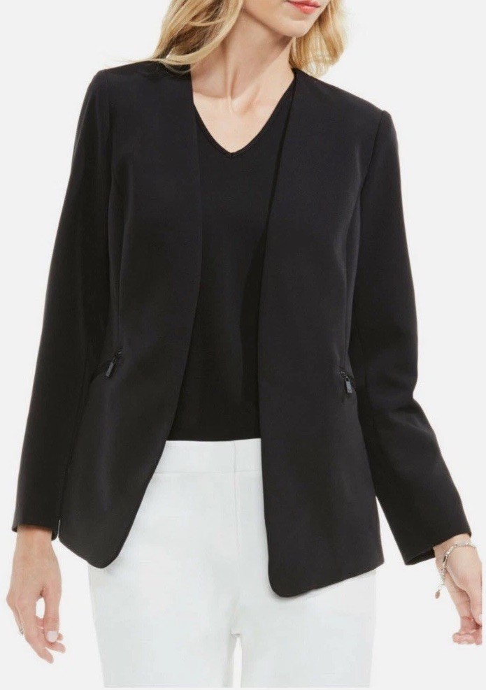 Vince Camuto Sophisticated Black Classic Blazer, Zip Pockets, All Seasons, Sz 10