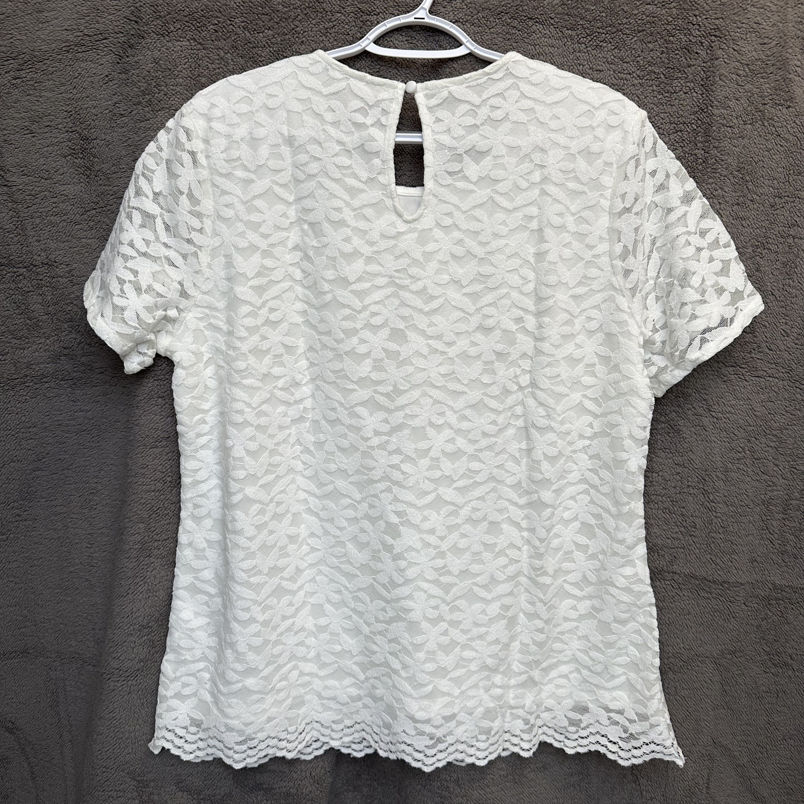 Teddi Rose Womens White Lace Blouse Short Sleeve Round Neck Floral Top NWT