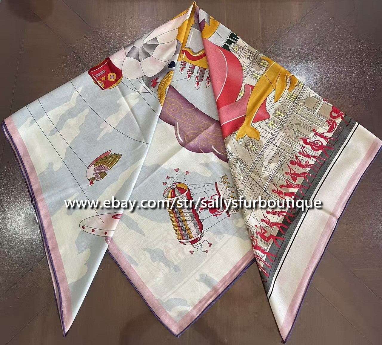 Boutique 70% Cashmere 30% Silk Wrap Scarf Parade Print 2 Face Shawl 53″