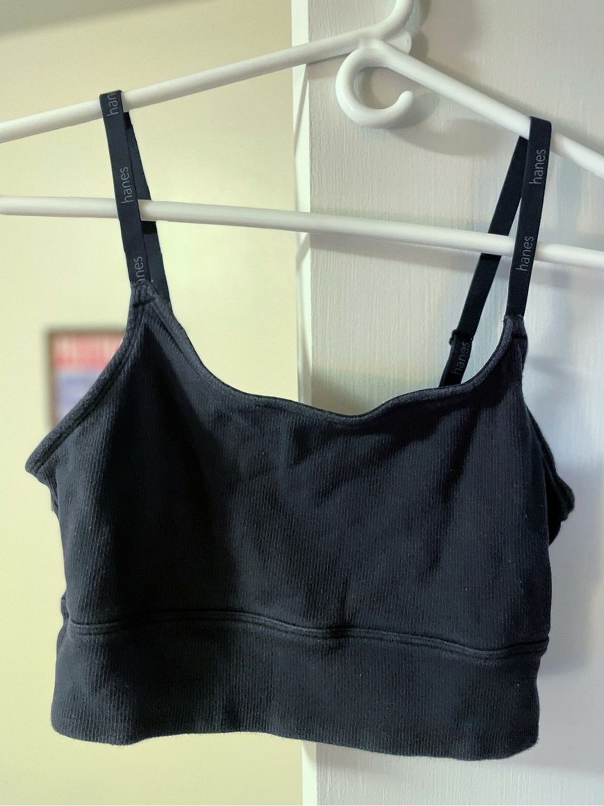 Hanes Black Ribbed Crop Cami XL sports bra comfortable comfy adjustable strap