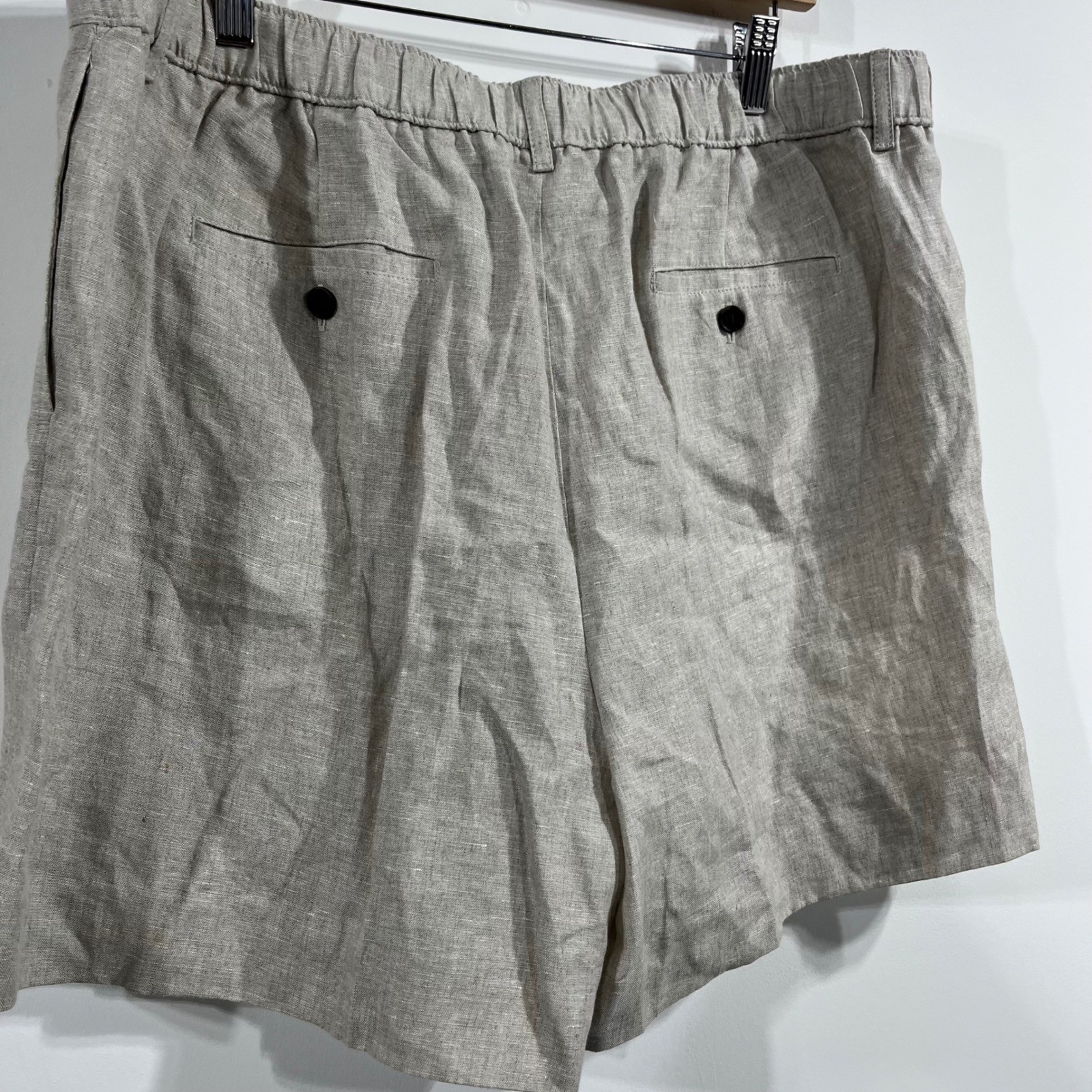 J.Crew Womens Beige Linen Shorts Elastic Back Waist Flat Front Old Money Preppy