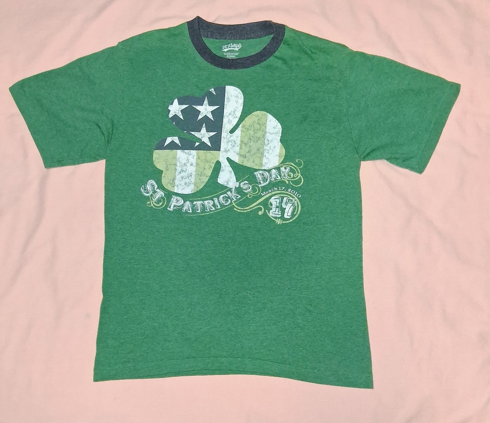 Mens St. Patrick’s Brand 2010 Shamrock Size Medium (38-40) Green Graphic T-Shirt
