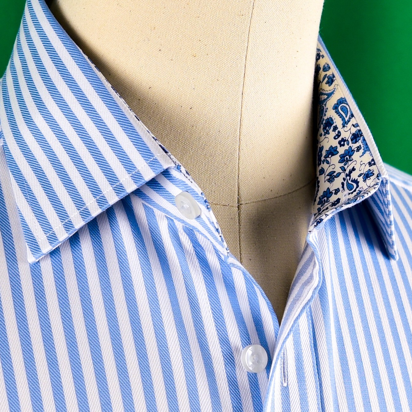 Mens Blue Formal & Business Dress Shirt Herringbone Twill Striped Floral Paisley
