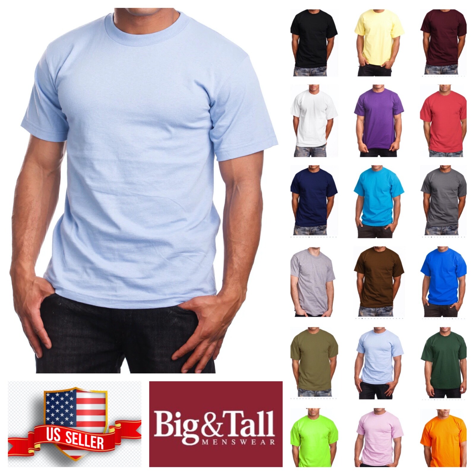 Mens T- Shirt HEAVY WEIGHT Plain Crew Neck Cotton S-7X & LT-5XLT Big and Tall
