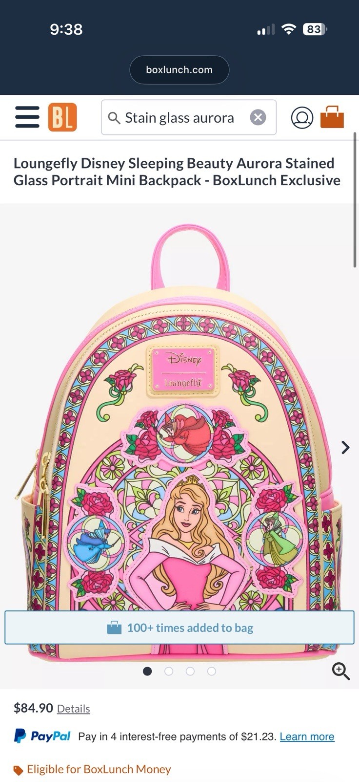 Loungefly Disney Sleeping Beauty Aurora Stained Glass Mini Backpack Pink
