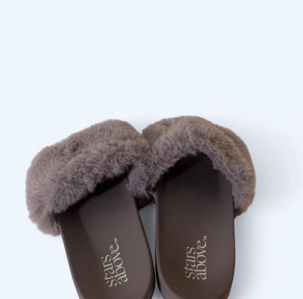Stars Above Women’s Gray Faux Fur Lined Slide Slippers Open Toe Slip On