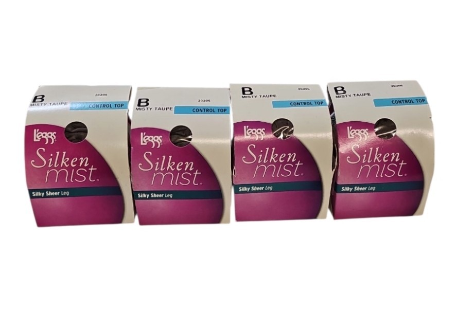 4 Pack Leggs Silken Mist Control Top Sheer Toe Pantyhose Sz B Misty Taupe 20206