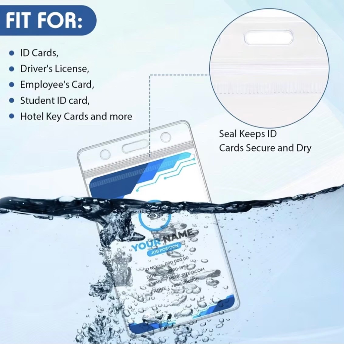 1 Pack – Vertical Clear Soft ID Badge Holder Sleeve Waterproof Resealable Nurse