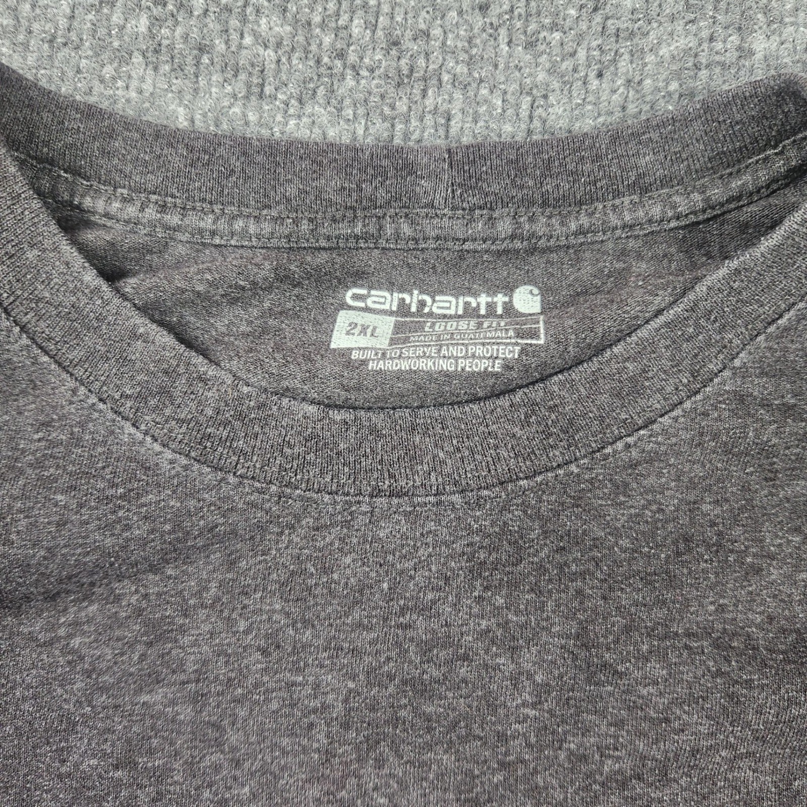 Carhartt Mens 2XL Loose Fit Long Sleeve Logo Graphic TShirt Charcoal Grey Orange