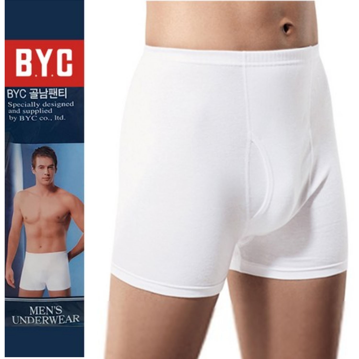 BYC Men’s Underwear Trunk Briefs White 100% Cotton 1p In-Band KOR