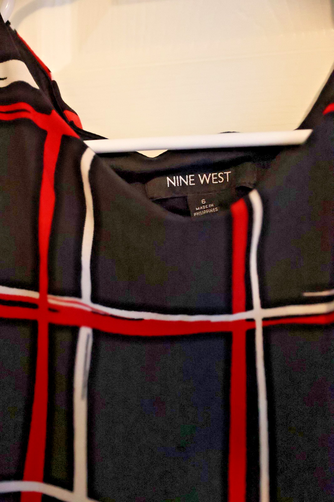 Nine West One‑Side Ruched Color block Dress Black Red White Size 6