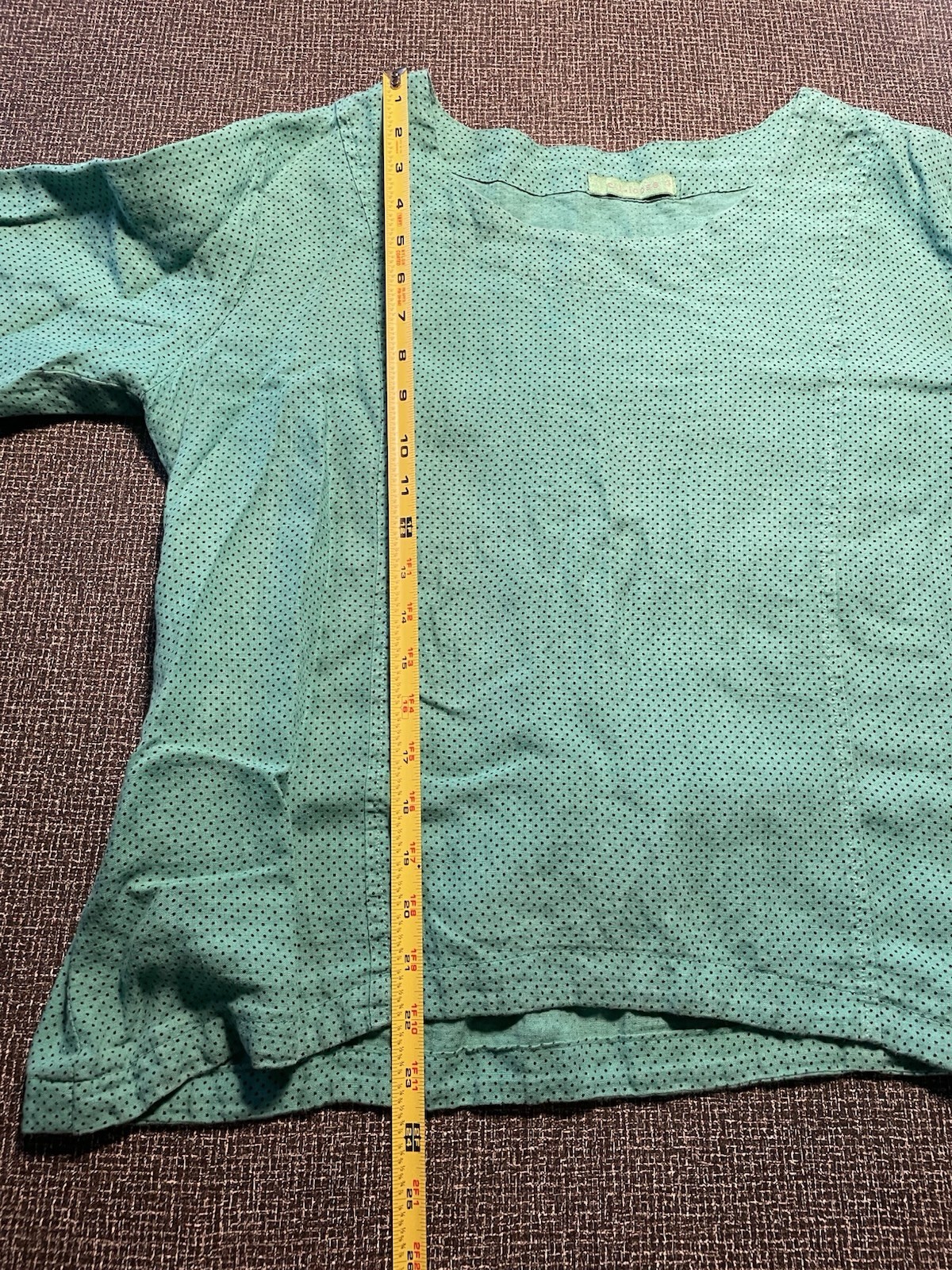 Cut Loose Linen Polkadot Top Sz M Teal Lagenlook High Low Hem Maximalist Summer