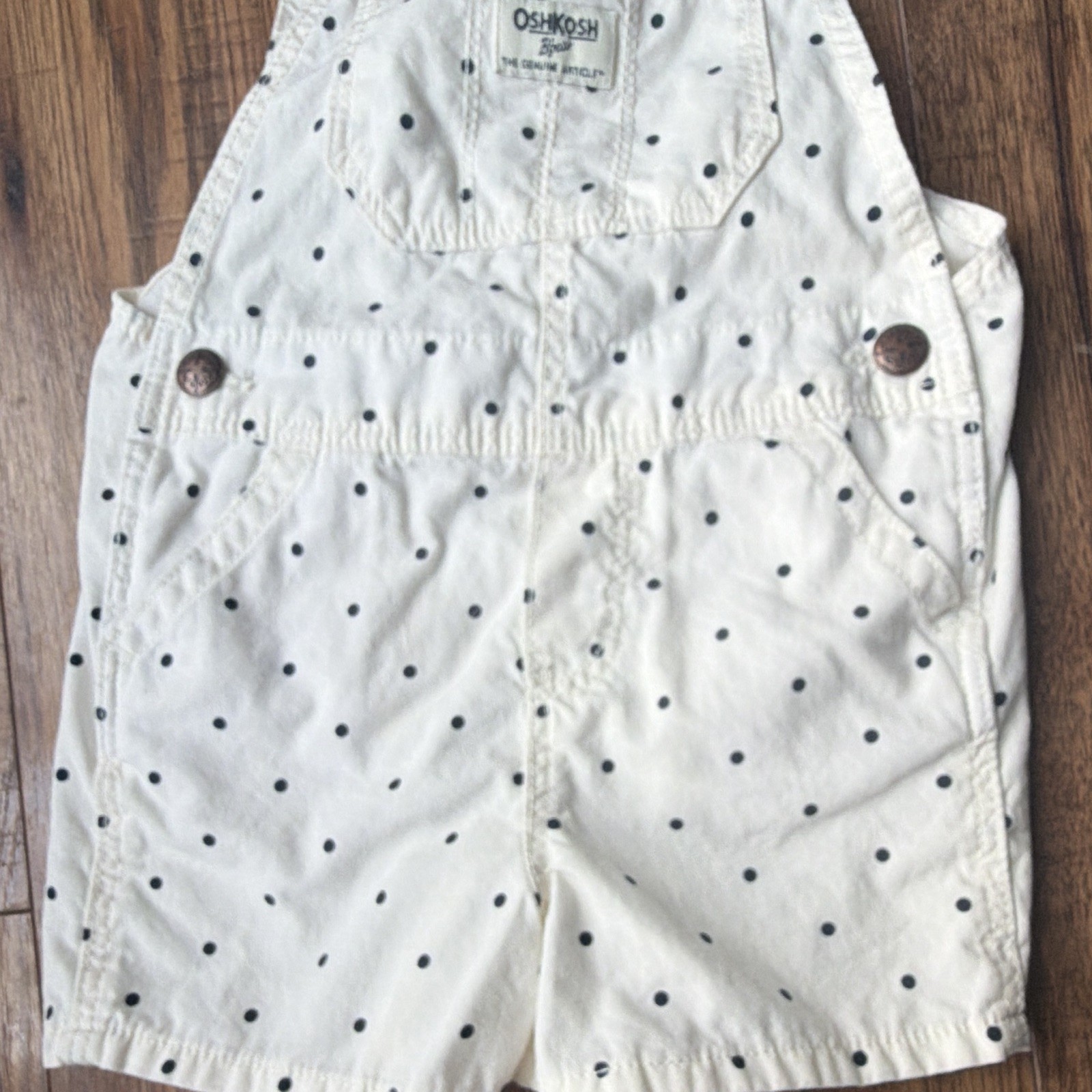 OshKosh B’gosh Girls 3T White/Black Polka Dot Denim Shortalls Pockets