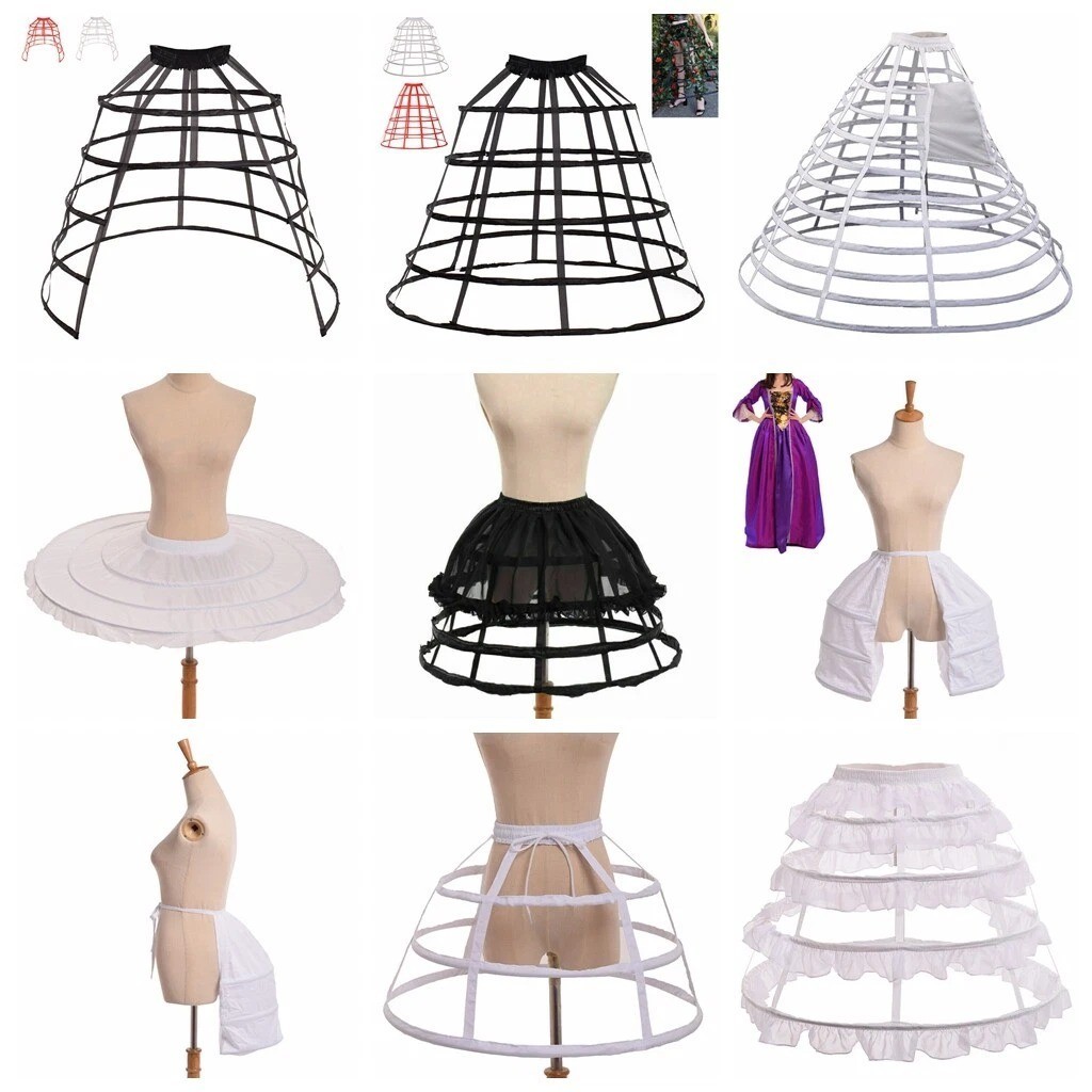 Womens Hoop Skirts for Rococo Victorian Dress Double Pannier Crinoline Bustle