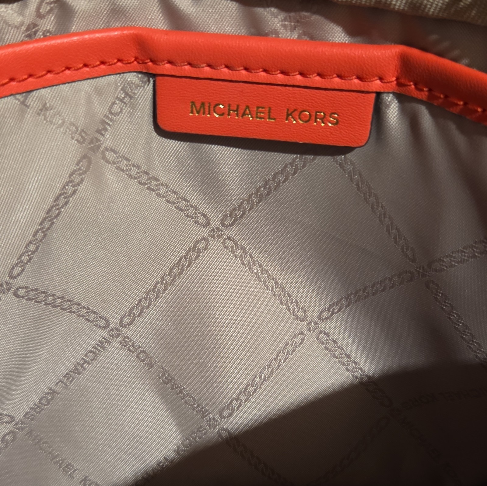 Michael Kors Flamingo Pink Monogram Logo Crossbody Bag Zip Gold Chain