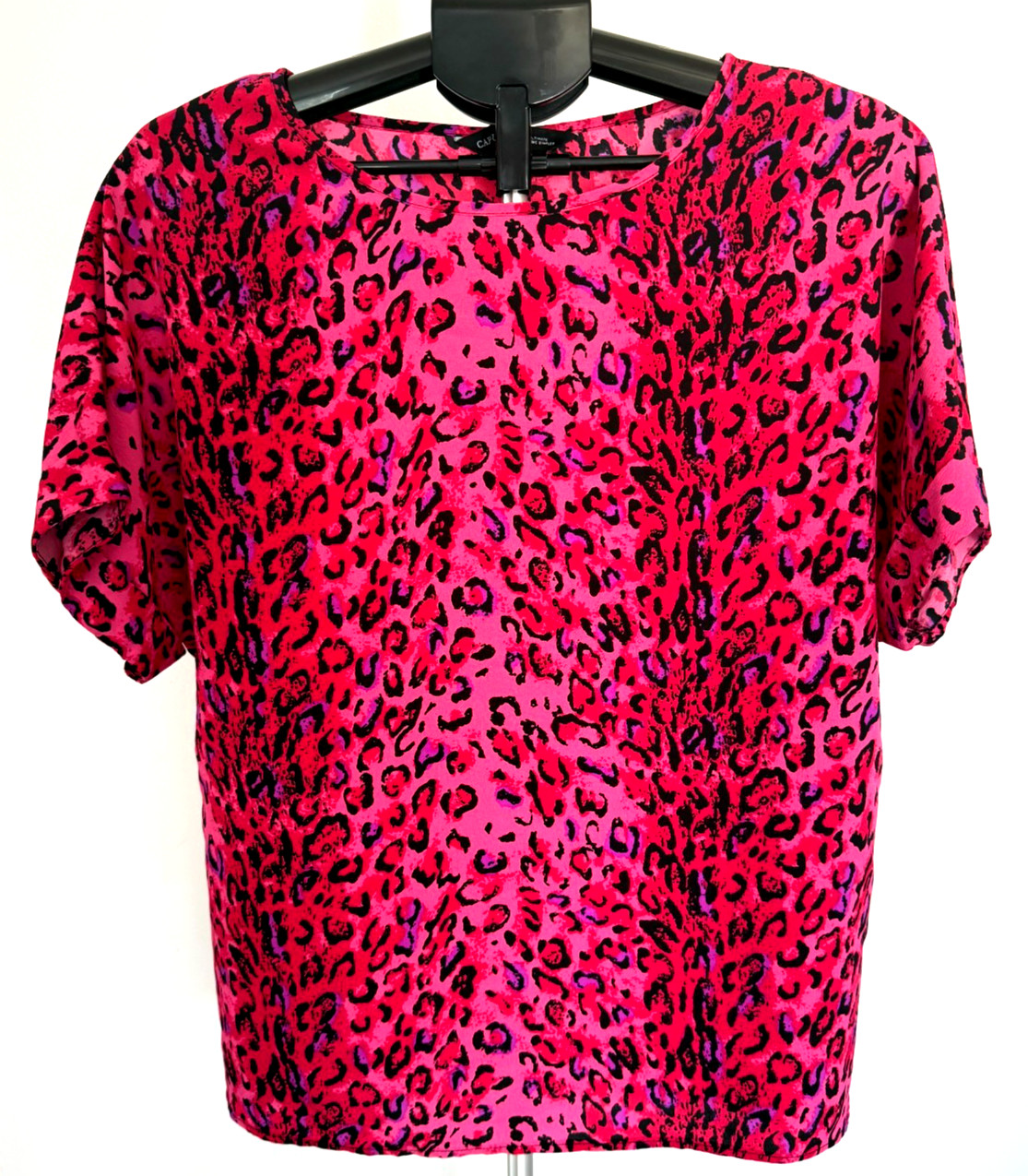 Capsule Pink Leopard Print Blouse Top Size 18 Short Sleeve Boat Neck Vibrant