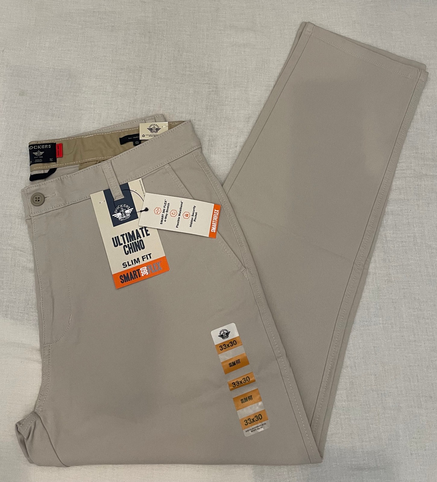 Mens Dockers Ultimate Chino Slim Fit Pants Light Grey Smart 360 Flex 32, 33, 36