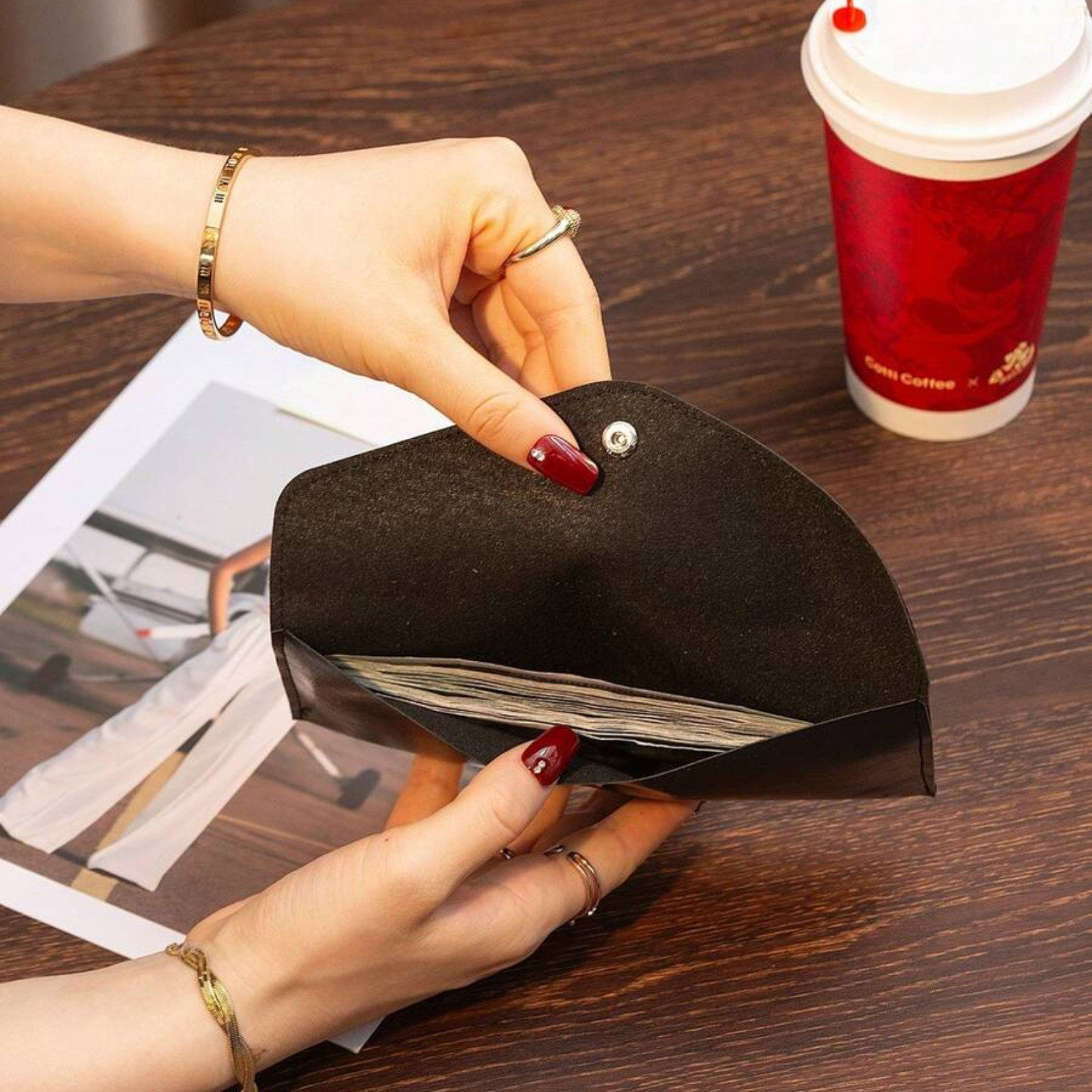 Cash Envelope Wallet PU Leather Pouch Money Organizer Storage Bag Women Moneybag
