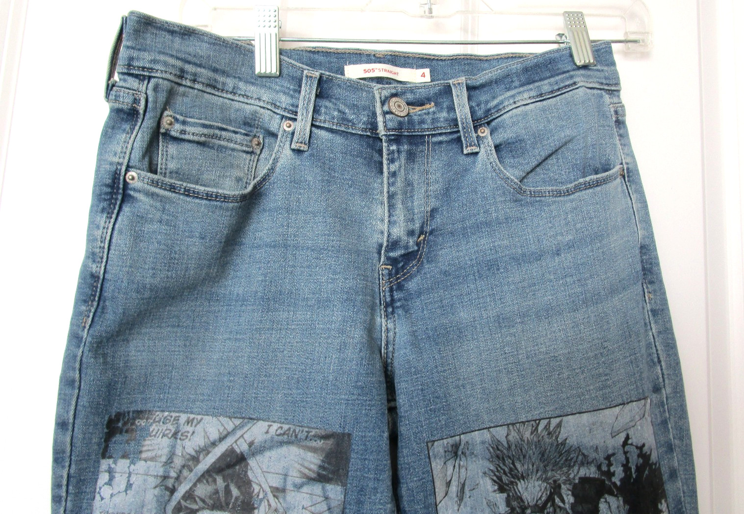 Levis 505 Hero Academia Graphic Print Straight Leg Custom Denim Jeans Women Sz 4