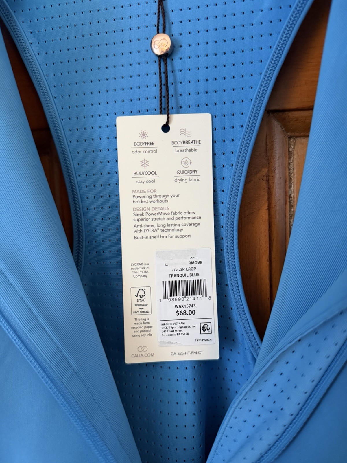 Women’s Calia Powermove 1/2 Zip Crop Sleeveless Tank Tranquil Blue Size XXL NWT