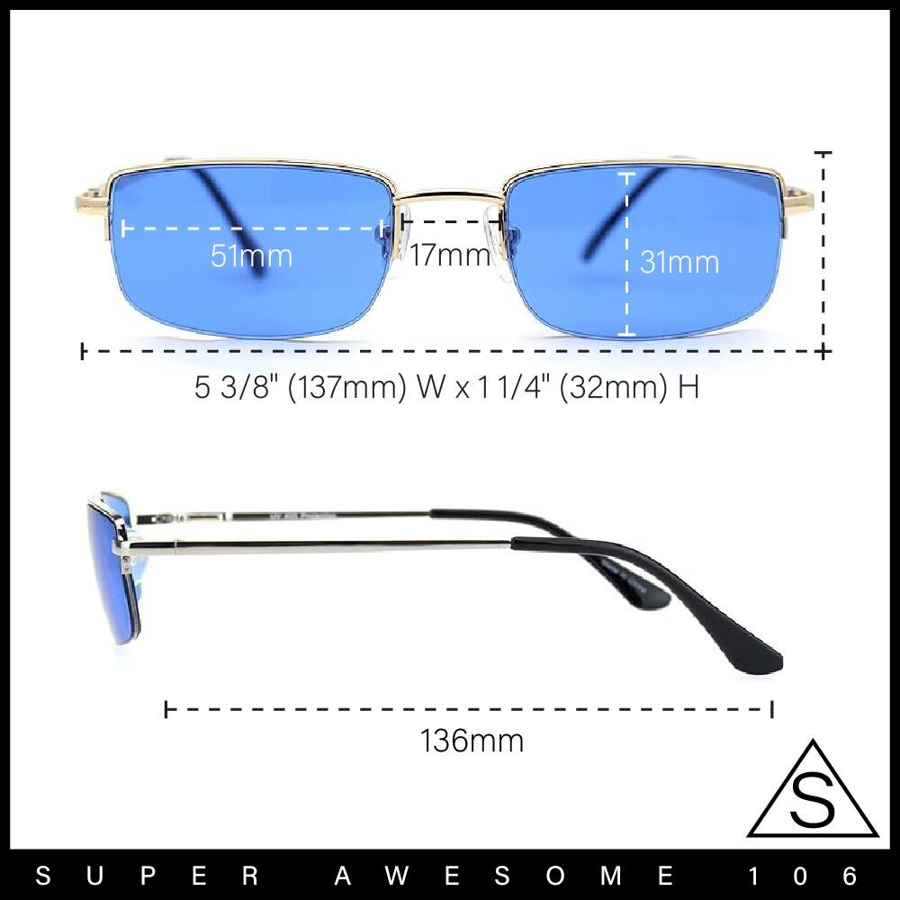 Mens Pop Color Lens Half Rim Narrow Rectangular 90s Dad Sunglasses