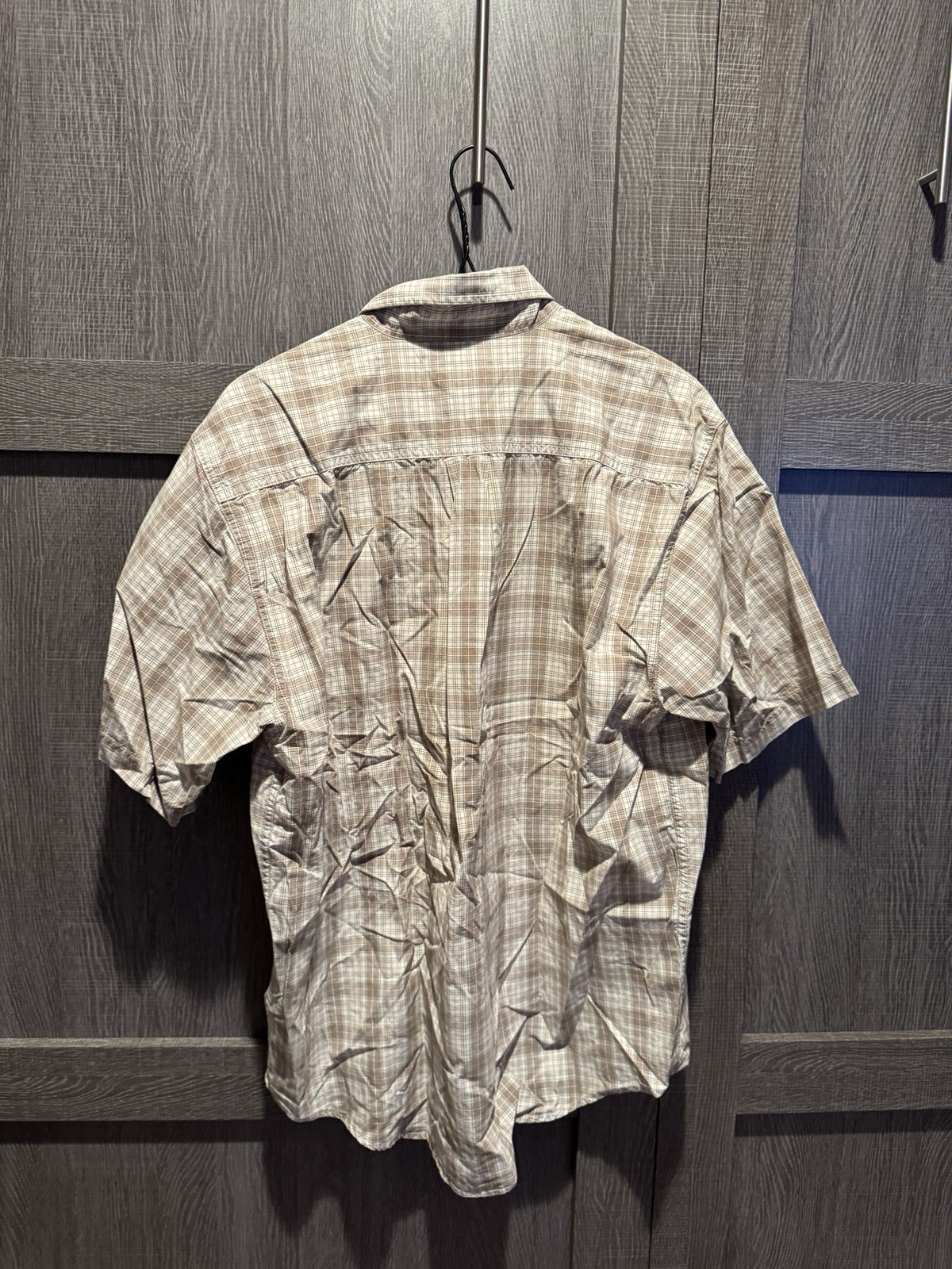 Vintage Carhartt Men’s Medium Beige White Plaid Button Short Sleeve Work Shirt