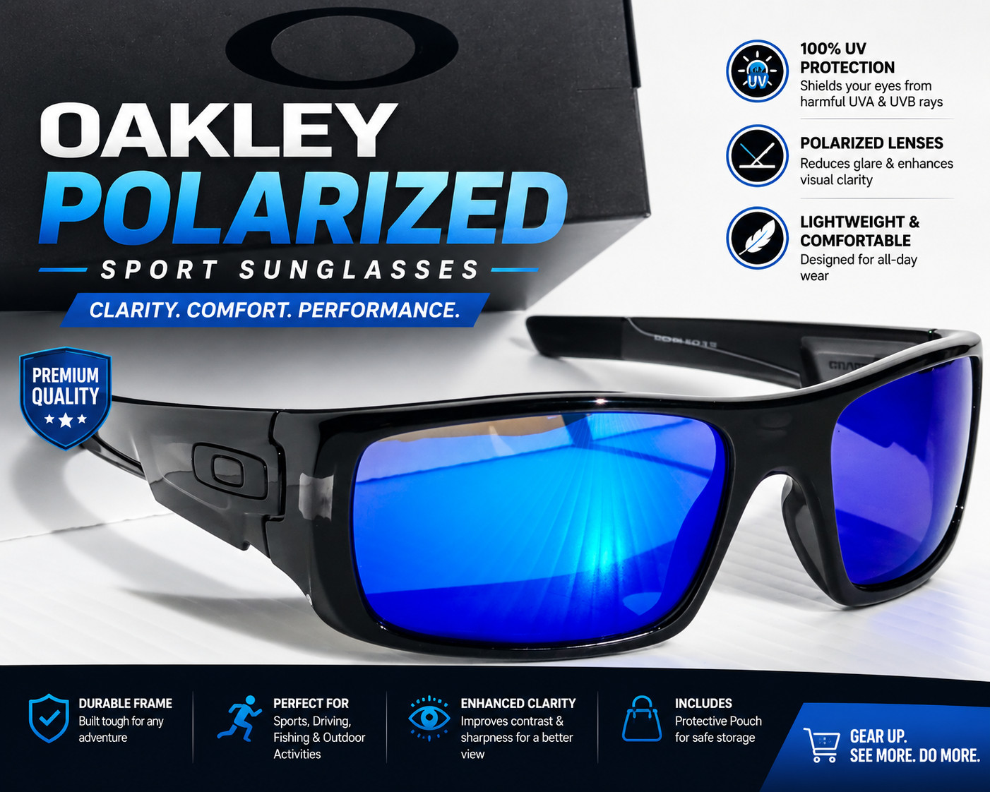 NEW* OAKLEY CRANKSHAFT Black Ink POLARIZED Galaxy Blue Sunglass 9239