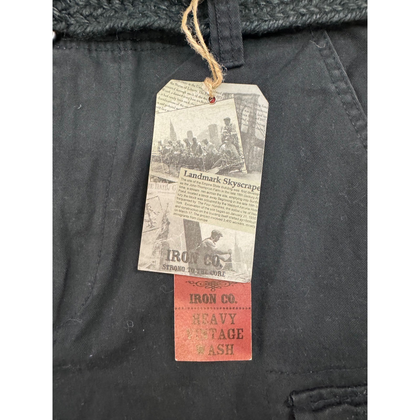 Iron Co Mens Cargo Shorts Black Heavy Vintage Wash Raw Hem With Belt Size 32 NWT