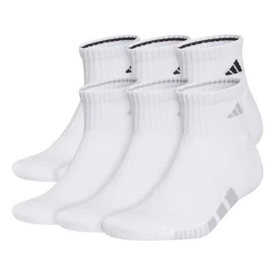 adidas Men’s Quarter Socks 6 Pair Pack Climacool Cushioned Athletic Black White