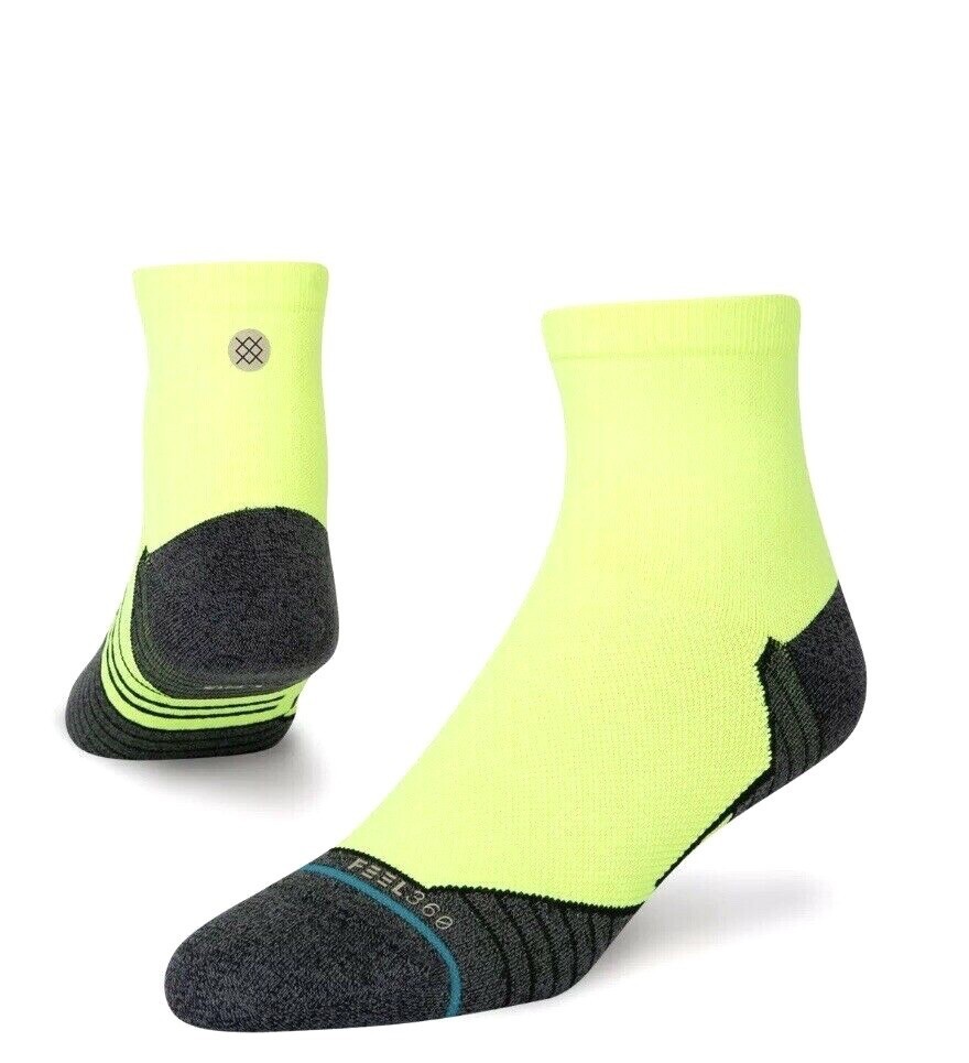 Stance Adult Neon Yellow Quarter Nylon Road Hyper Performance Socks Sz S 3-5.5