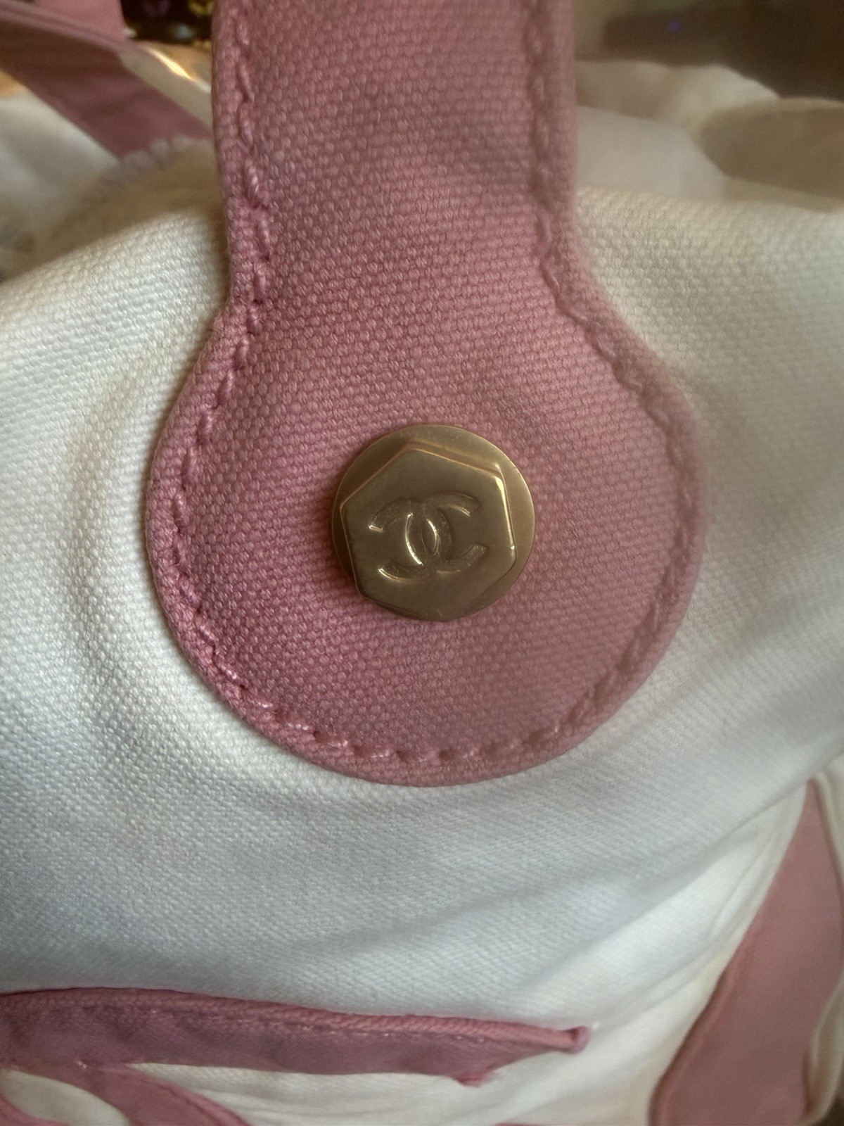 Authentic chanel canvas tote /damaged /see photos/read description
