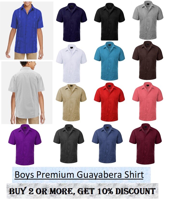 Boys Embroidered Guayabera Original Cuban Short sleeve dress shirt Wedding Party