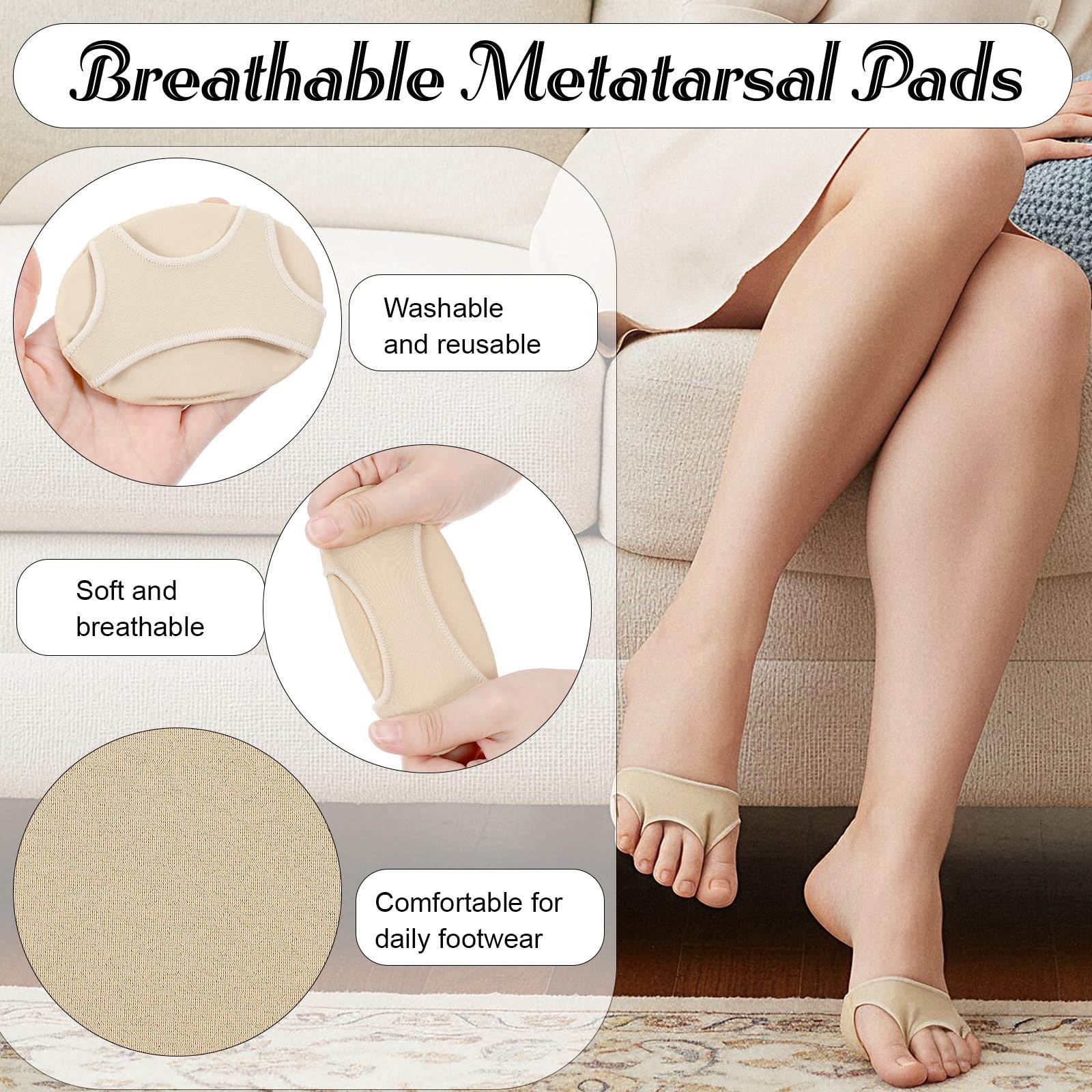 2 Pairs Thick Metatarsal Pads for Women, Foot S, Skin