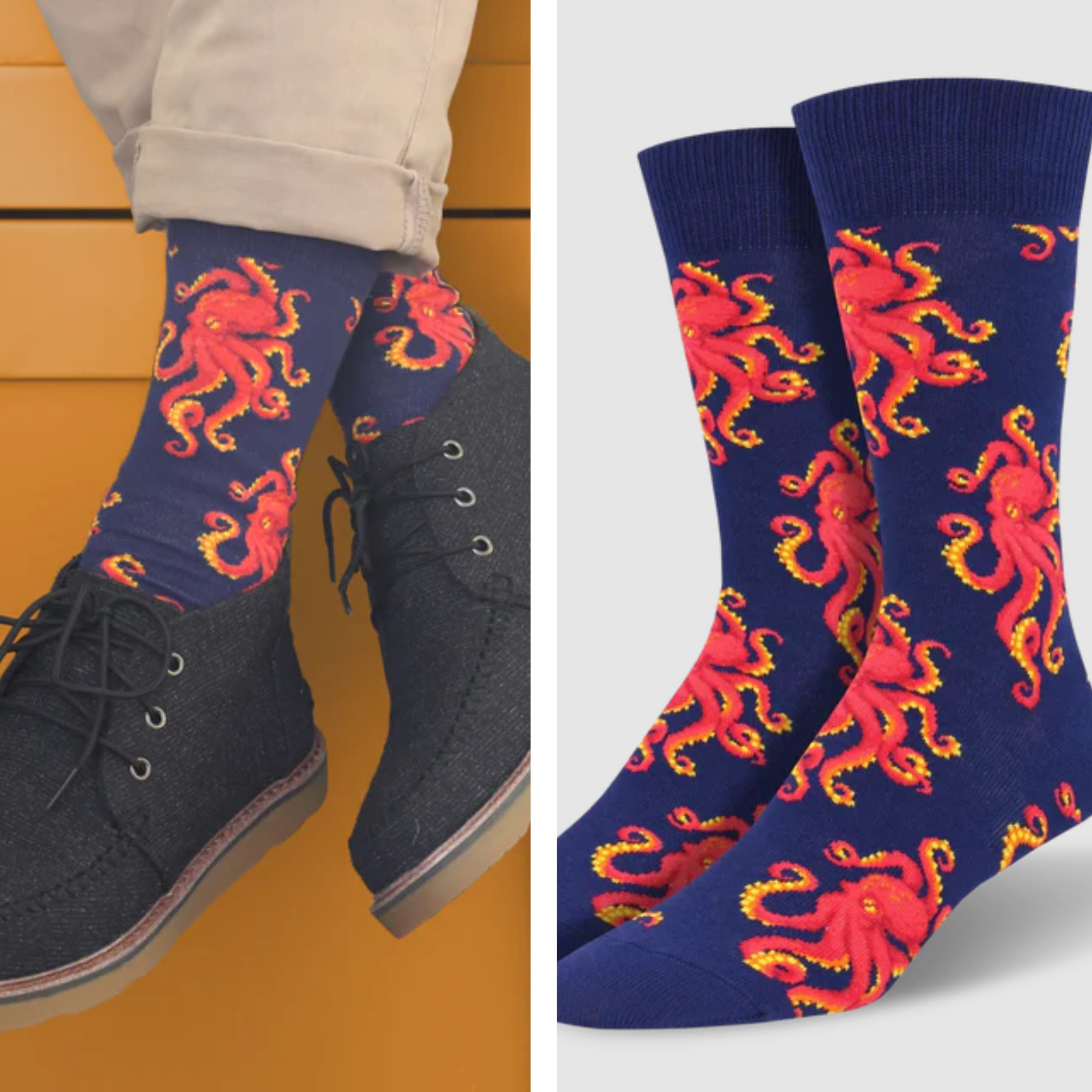 New!! Octopus Pattern Men’s Novelty Socks Ready to Ship Bright Blue Eye Catching