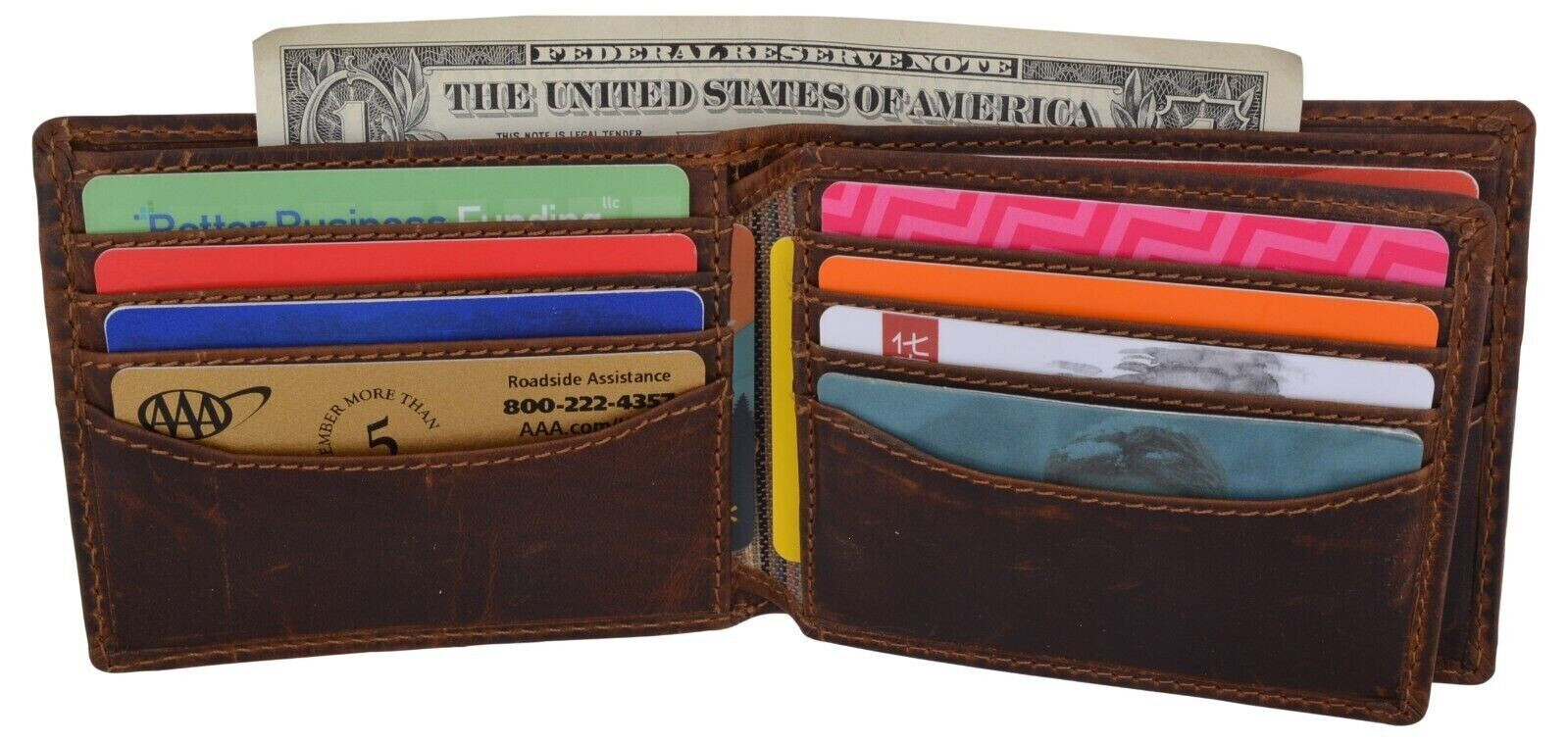 RFID Blocking Brown Vintage Leather Men’s Bifold Center Flap Wallet