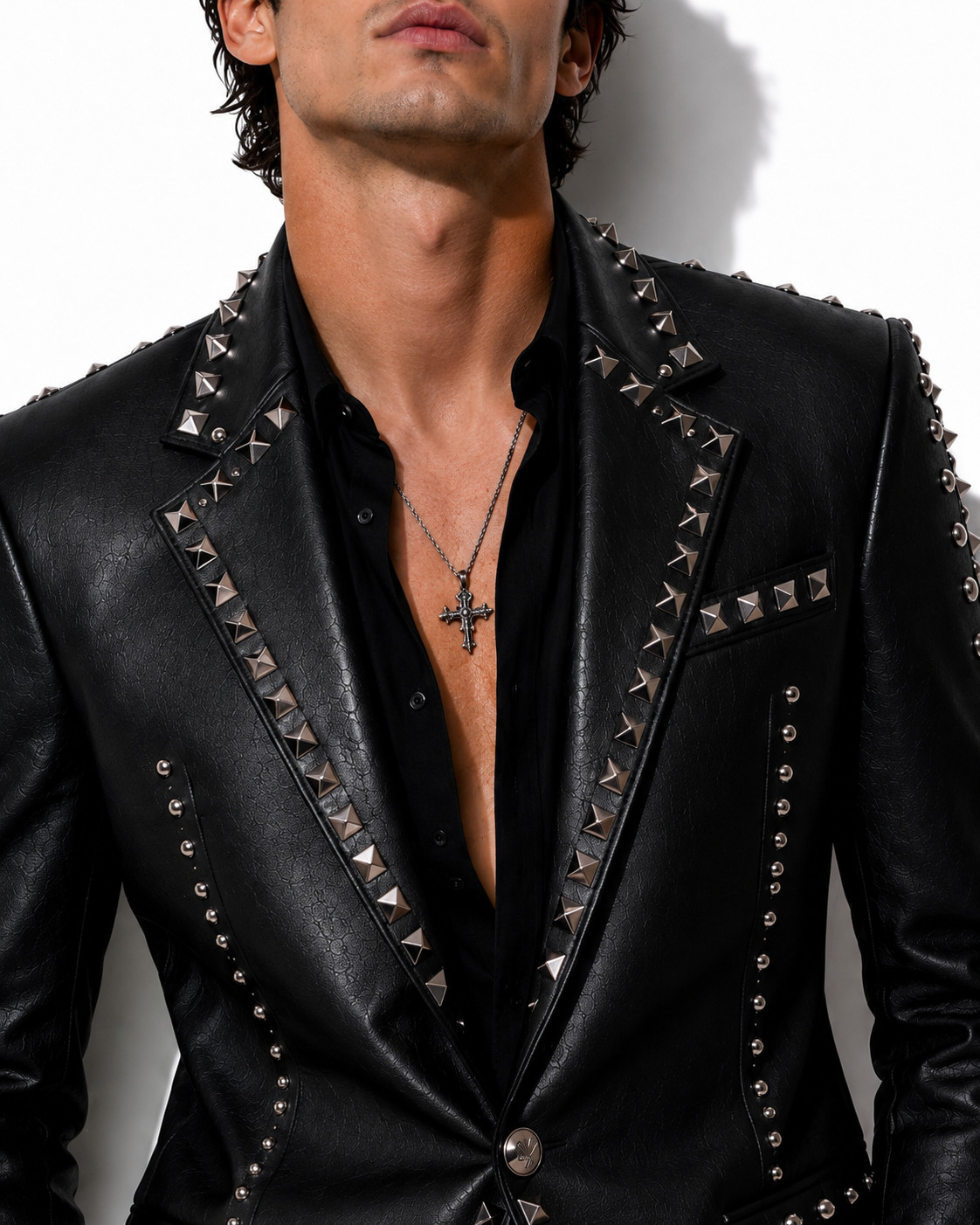 Men Black Studded Leather Blazer Jacket |Punk Rock Gothic Handmade Spike Fashion