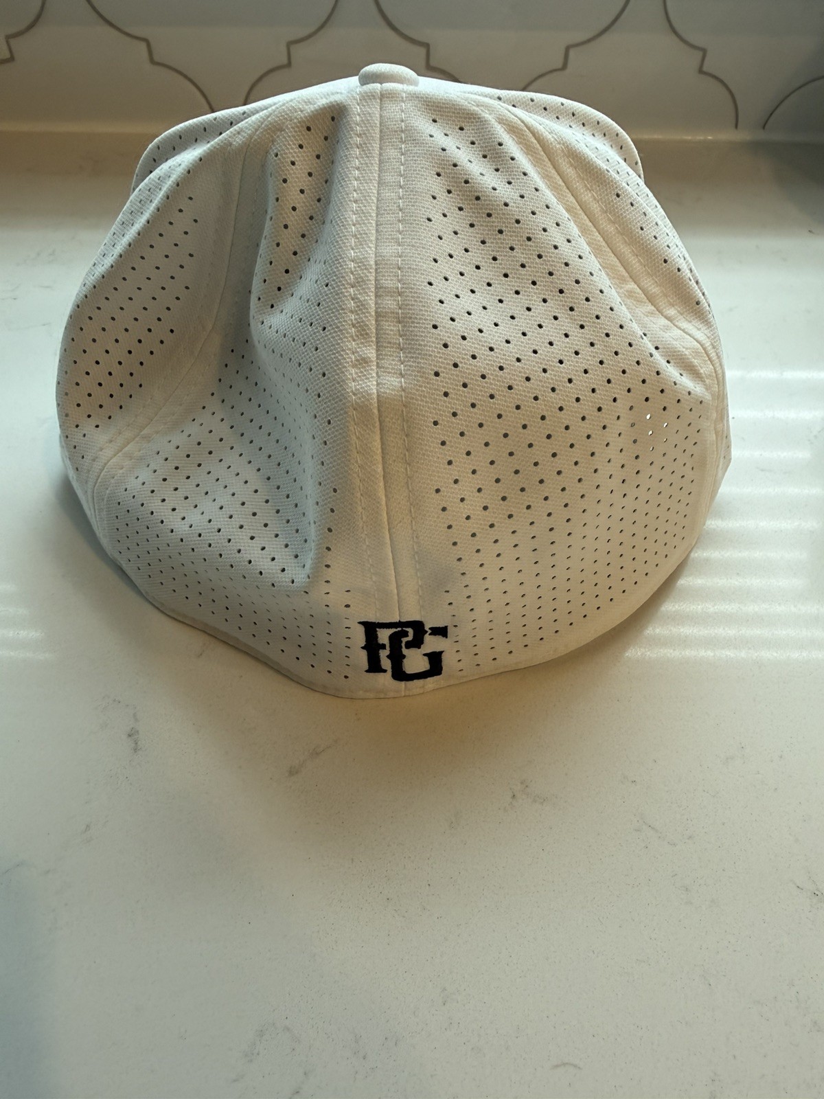 Perfect Game PG Baseball Cap White Perforated Performance Hat Size M/L Flat Brim