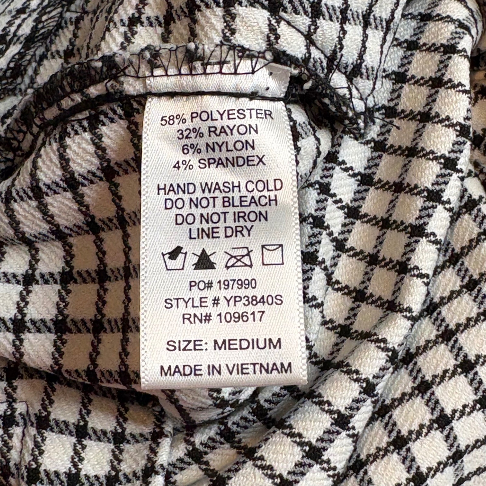 Shinestar Gingham Checkered Pants Black White Y2K Stretch Women Size Large