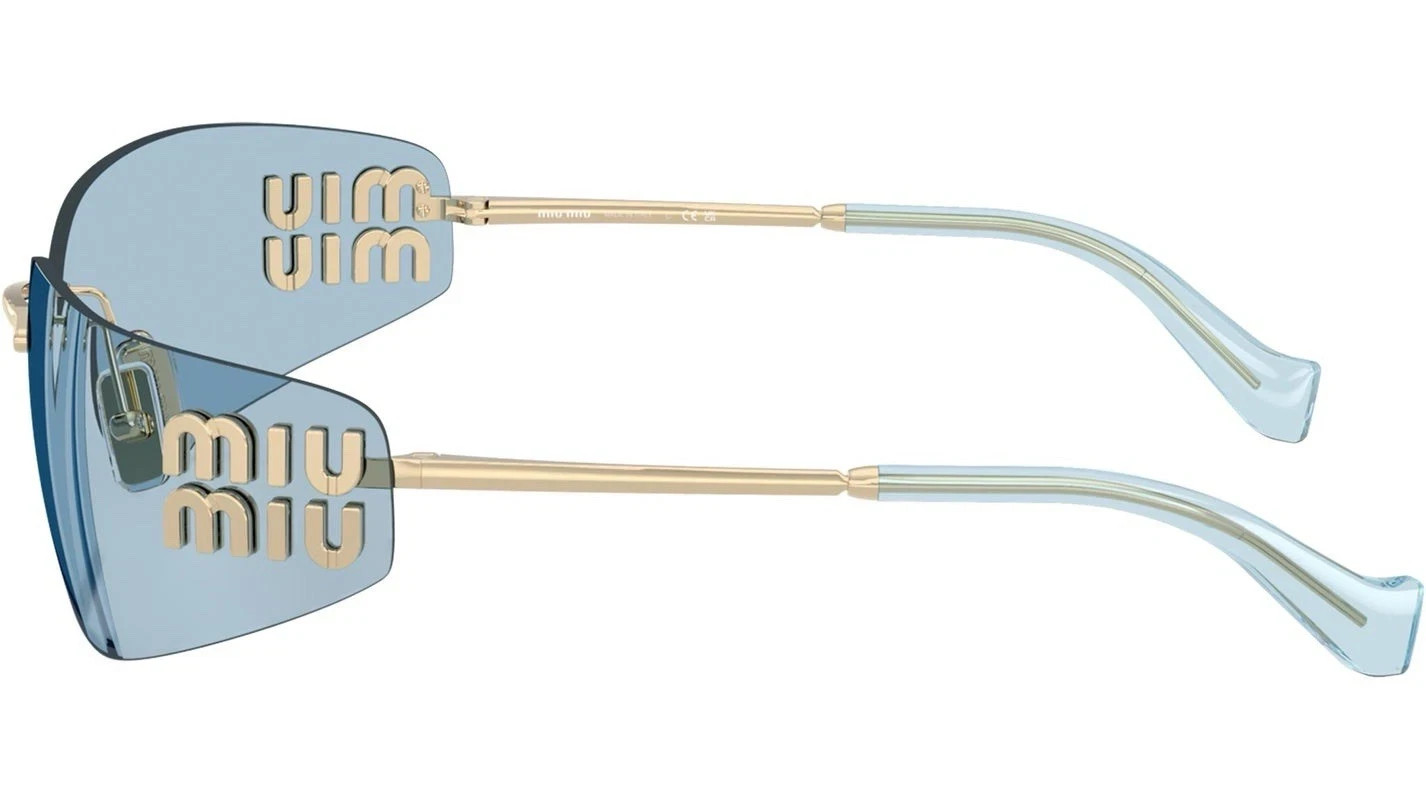 Miu Miu MU A51S ZVN10P Gold Light Blue Lens Women Wrap Sunglasses AUTHENTIC
