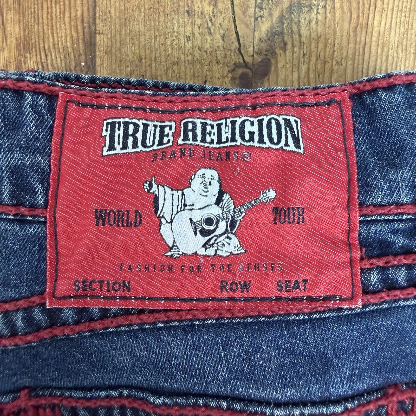True Religion Men’s Ricky Relaxed Straight Jeans Red Rope Stiching