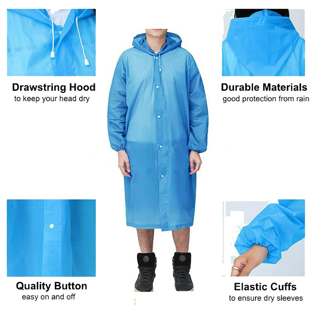 Unisex Adult Waterproof Raincoat Rain Coat Hooded Jacket Poncho Rainwear Camping